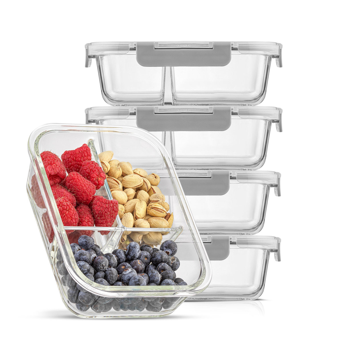 JoyJolt 10-Piece 3-Section Glass Food Storage Container (Set of 5)